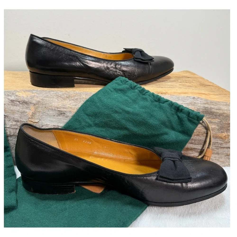 Polo Ralph Lauren Mens Black Leather Opera Pumps Formal Bow Loafers 10.5 D Italy